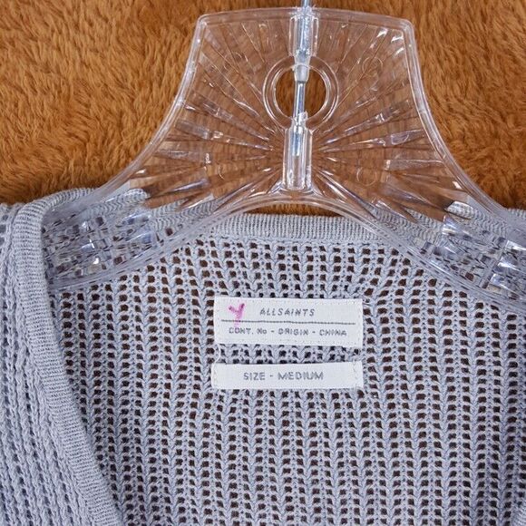 ALL SAINTS Womens Sweater Medium Gray Zip Up Cardigan Pocket Loose Knit STAFFORD - Picture 3 of 8